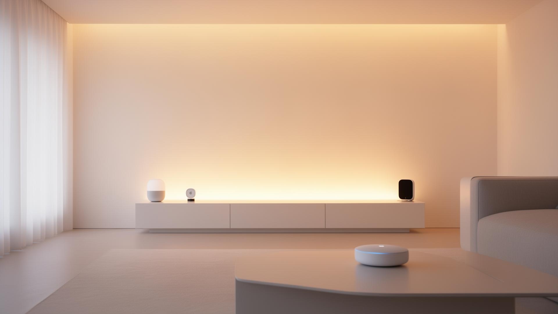 SOHUB smart home in a Dhaka apartment living room — warm ambient lighting and motorised smart curtains for a Bangladeshi family